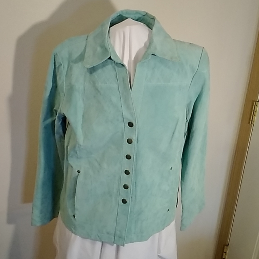 Light blue swaid leather coat lightly used